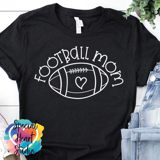 Football Mom Ball with Heart SVG black shirt mockup