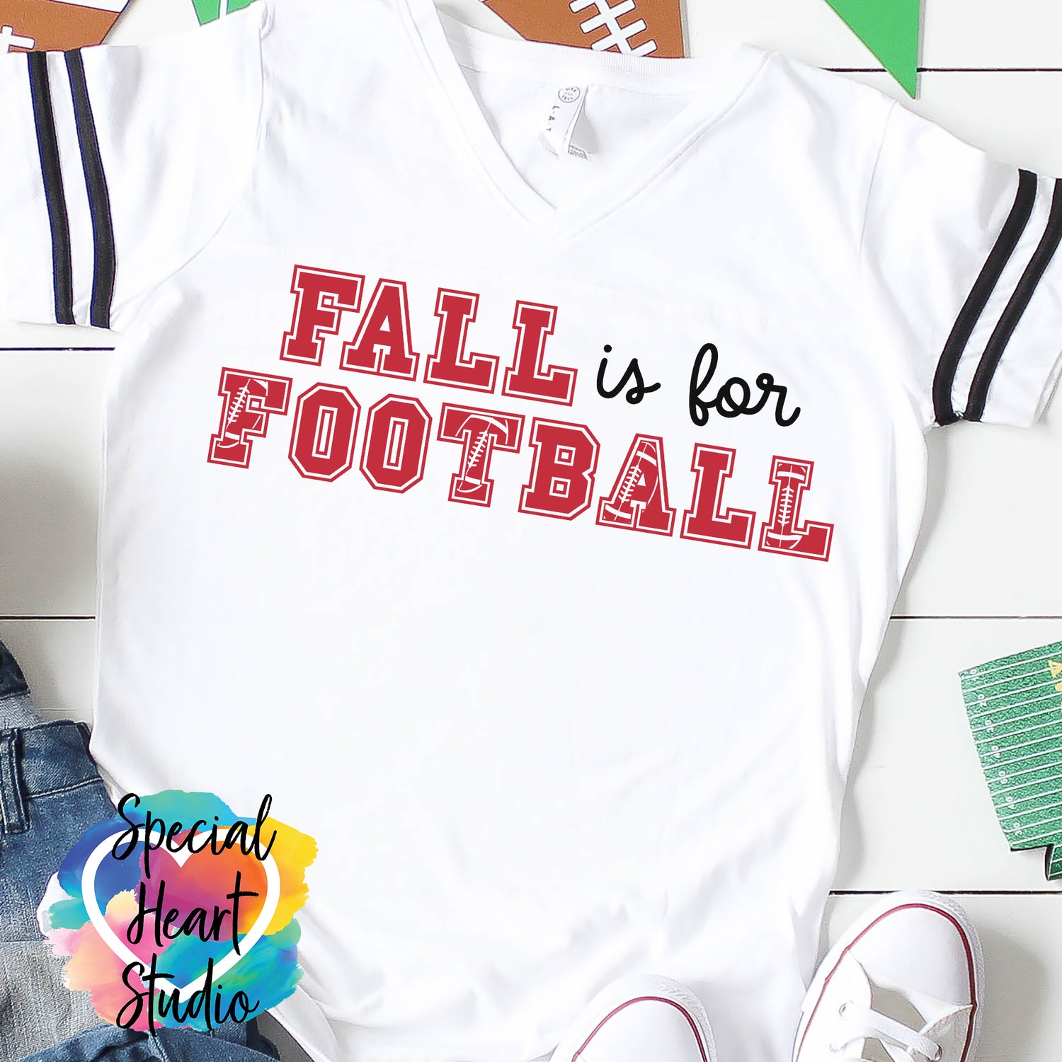 Fall is for Football SVG on white shirt mockup