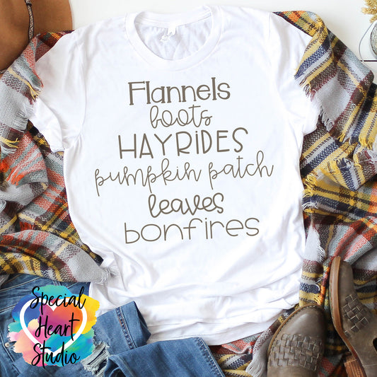 Flannels Boots hayrides on white tshirt