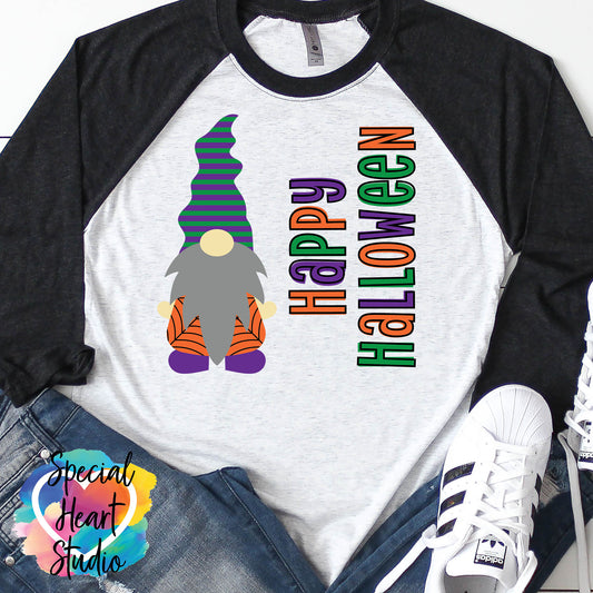 Gnome Happy Halloween SVG Cut file on raglan mockup