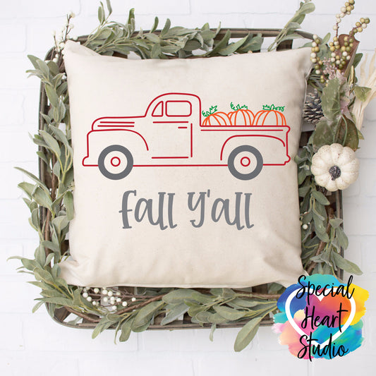 fall y'all red truck svg throw pillow mockup